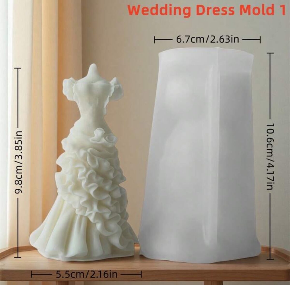 3d Wedding dress candle silicone mold for DIY bridal candles and wedding decor crafts