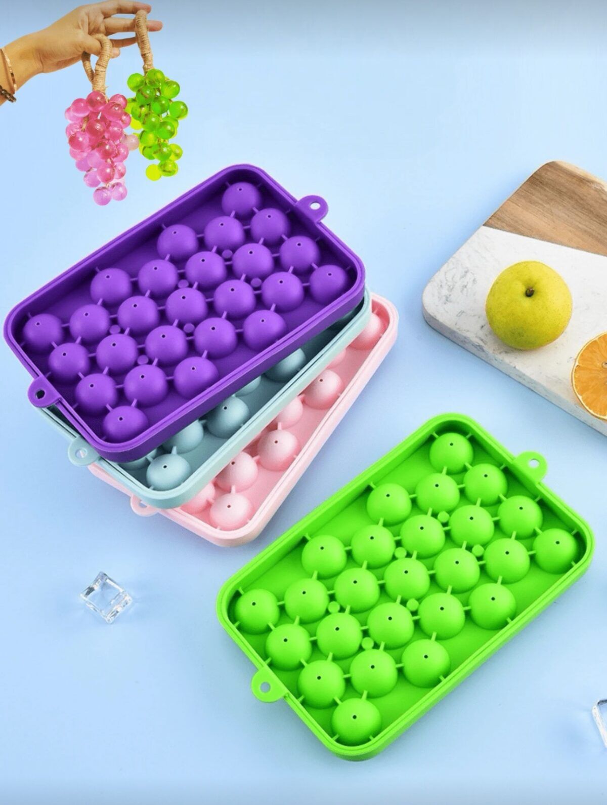 25 cell silicone ice cube tray with grape-shaped cavities for small ice balls and handmade soap molds