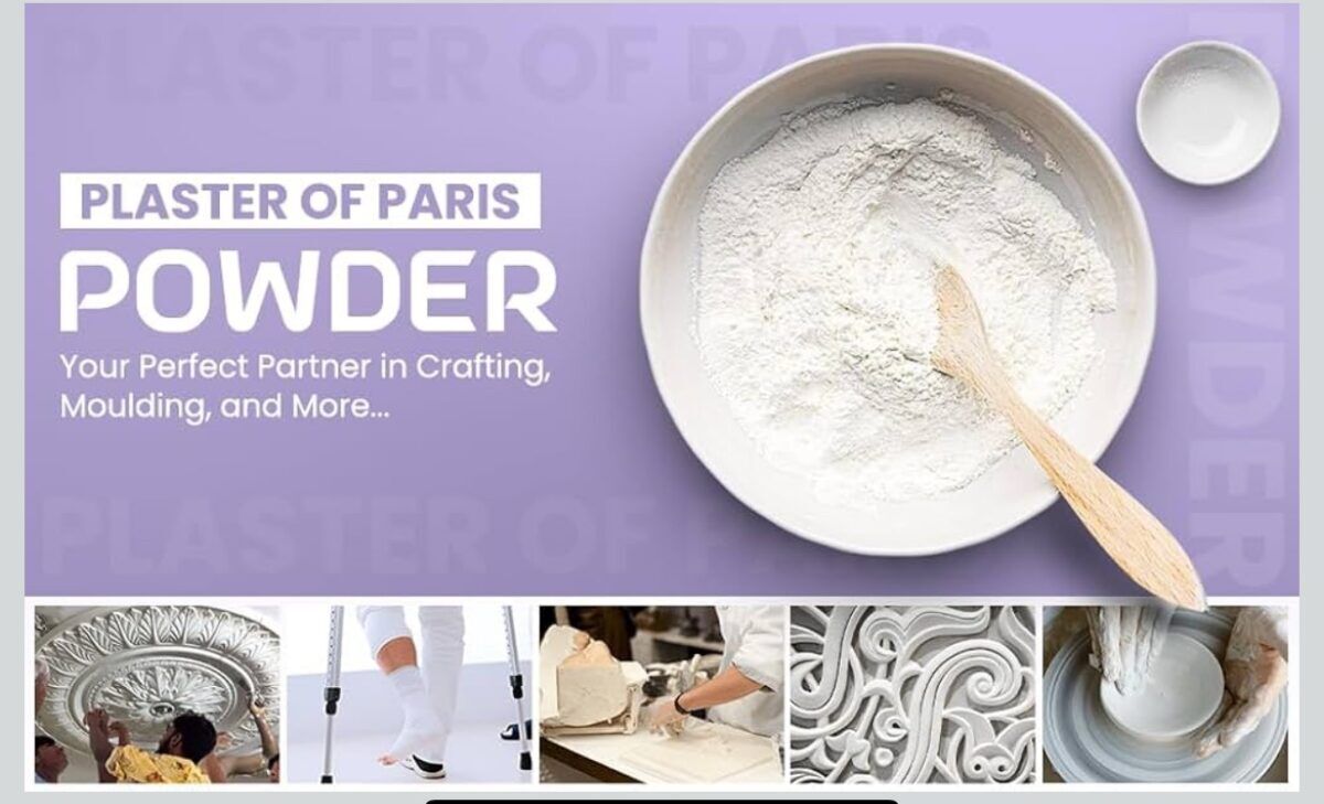 Plaster of paris powder for crafts in bright white gypsum, ideal for molding, casting, pottery, and DIY repair projects. Plaster of paris powder for crafts in bright white gypsum, ideal for molding, casting, pottery, and DIY repair projects.