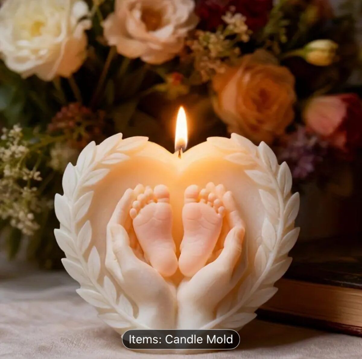 Premium baby hands feet silicone mold with heart-shaped 3D baby keepsake design