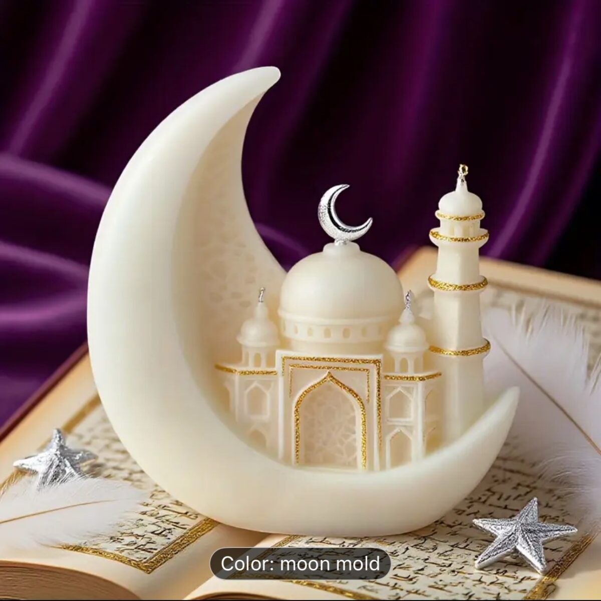 Premium ramadan silicone mold with star and moon 3D Islamic relief design for candle and soap crafts
